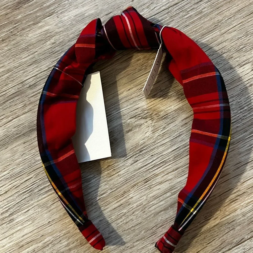 J Crew Women's Tartan Knot Headband Plaid Holiday Red